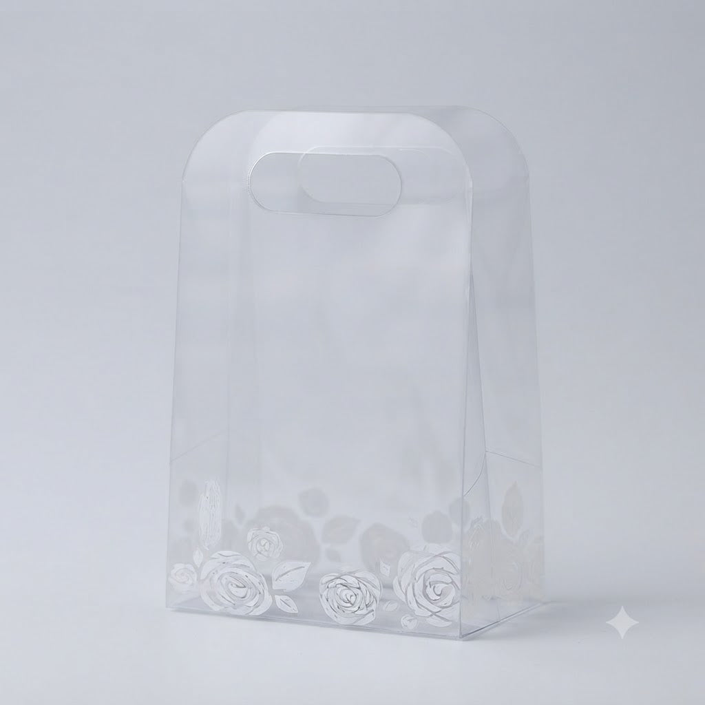 White Floral Print Transparent PVC Bag,,,,
