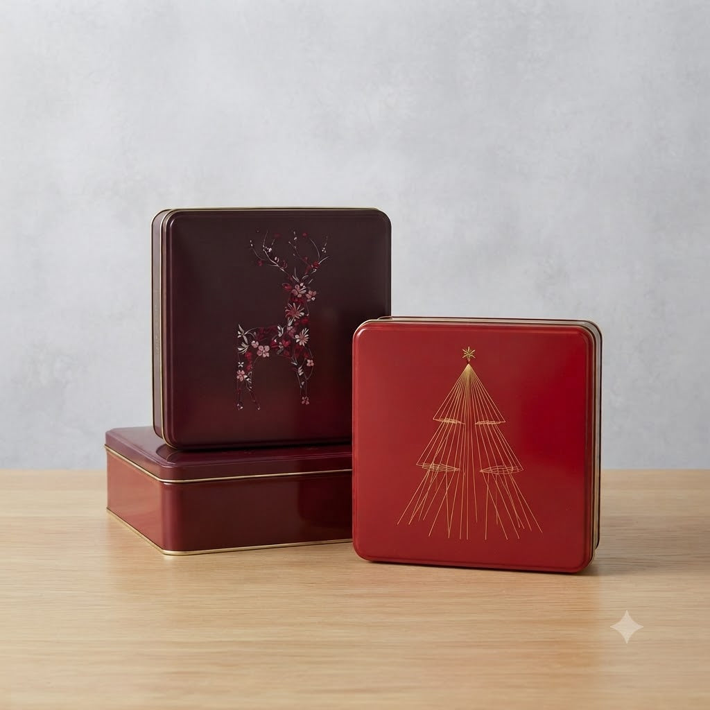 Christmas Plum Cake Tin Box for Festive Bakery Packaging and Gifting
