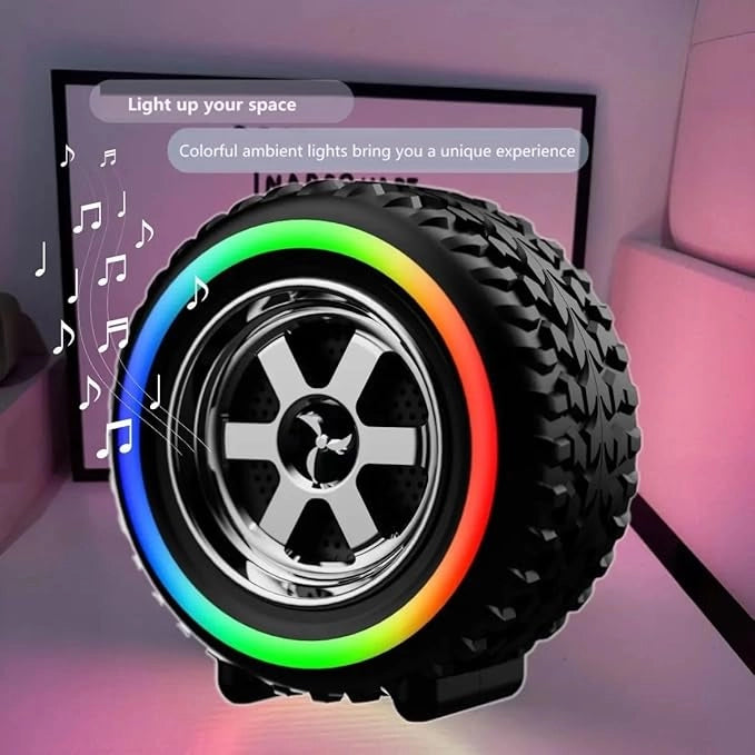 RGB Tyre Design Wireless Bluetooth Speaker with Big Bass Boost Sound for 8hrs Playtime MicroSD Card Slot FM Radio, USB Support Campatible with All Smart Phones (Black)