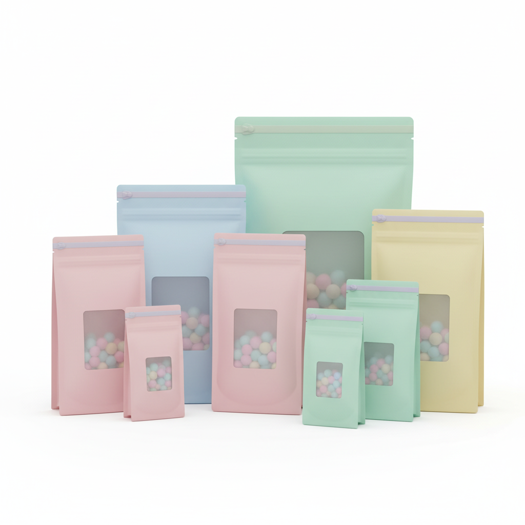 Rectangle Window MATTE Finish Pastel Color Zipper Stand Up Pouches