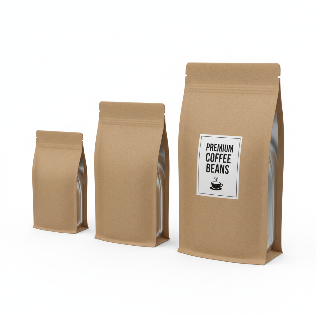 3D Flat Bottom Brown Kraft Paper Foil Inside Zipper Stand Up Pouch