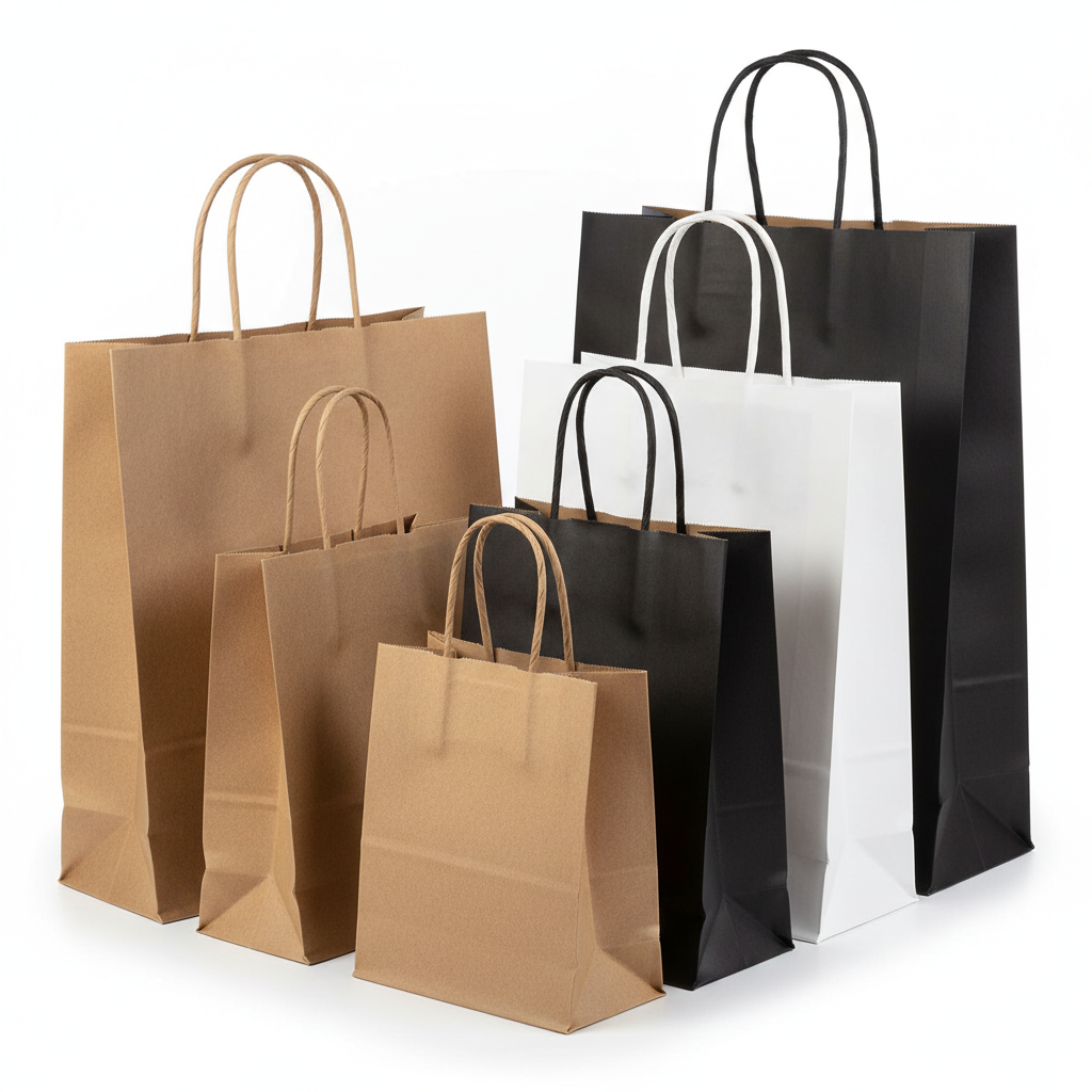 Kraft Paper Carry Bags with Handle Brown White Black