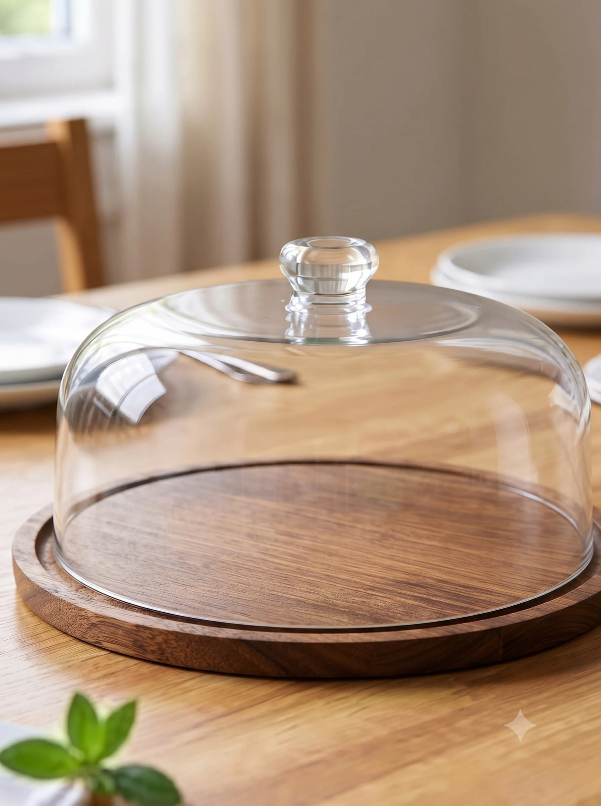 Premium Acrylic Cake Dome with Wooden Base – Elegant Cake Display & Serving Stand