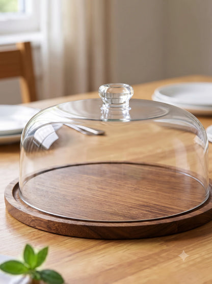 Premium Acrylic Cake Dome with Wooden Base – Elegant Cake Display & Serving Stand