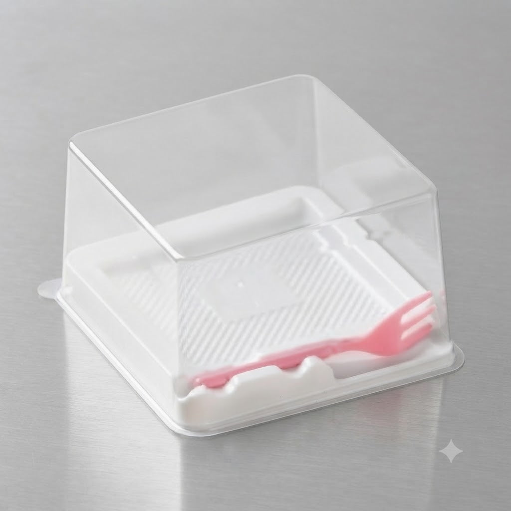 Clear Lid Dessert Box with Fork for Takeaway Dessert Packaging