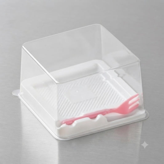 Clear Lid Dessert Box with Fork for Takeaway Dessert Packaging