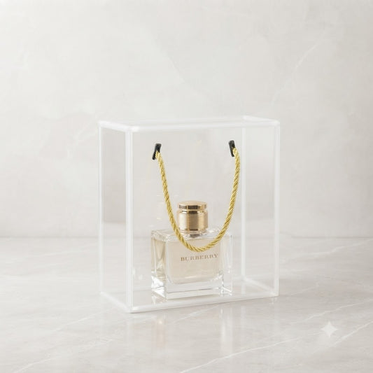 White PVC Transparent Gift Bag with Gold Rope