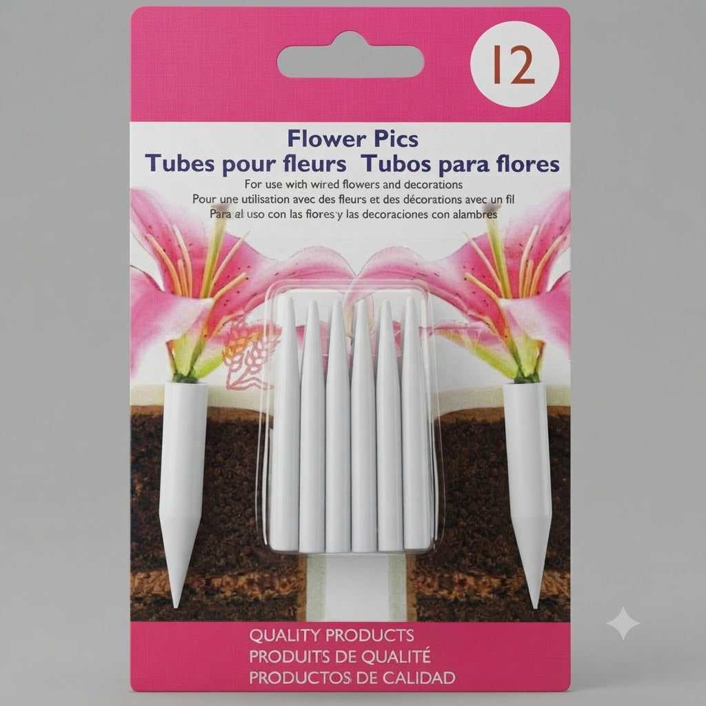 White Flower Picks – Artificial Flower Holder for Cake Decoration & Floral Arrangements