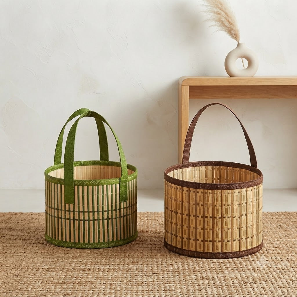 Handwoven Bamboo Gift Basket with Carry Handles.....