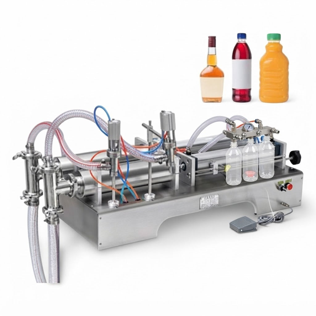 Double Head Liquid Filling Machine for Bottles, Containers & Liquid Packaging