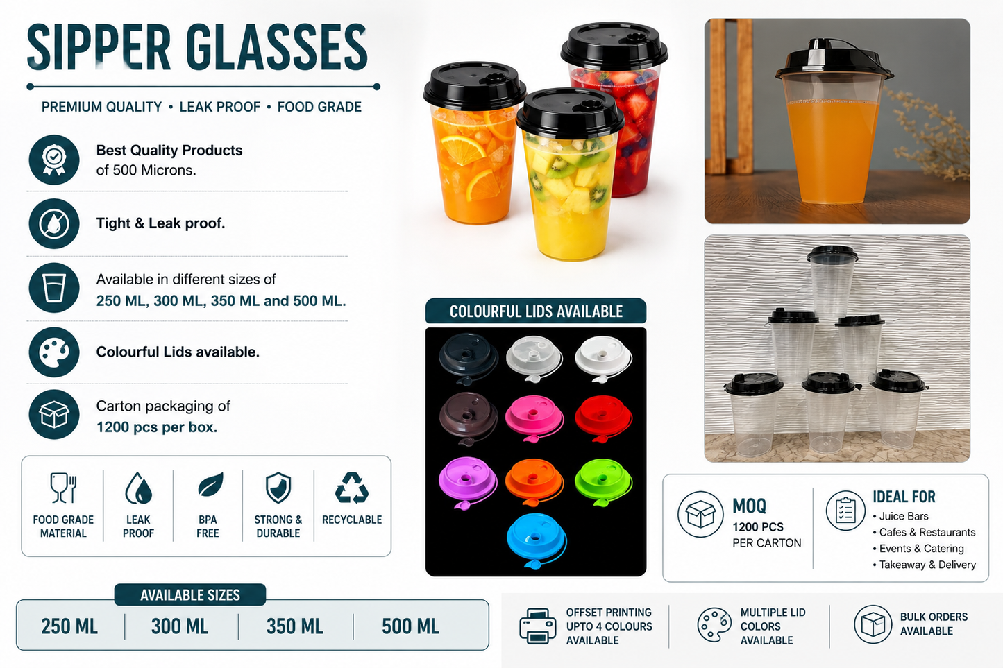 Plastic Sipper Glass (Leak-Proof, 500 Micron) : Pack of 1200