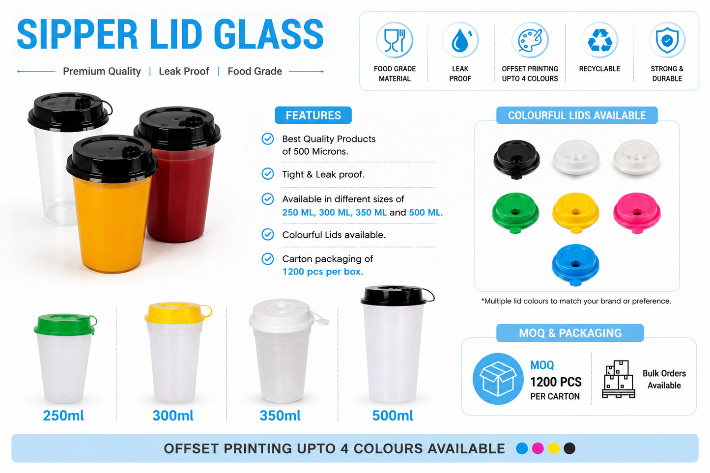 Plastic Sipper Glass (Leak-Proof, 500 Micron) : Pack of 1200