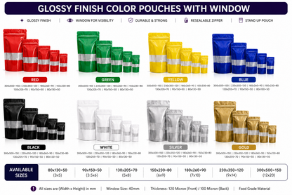 Glossy Pastel Zipper Stand-Up Pouches with Window – 8 Colors