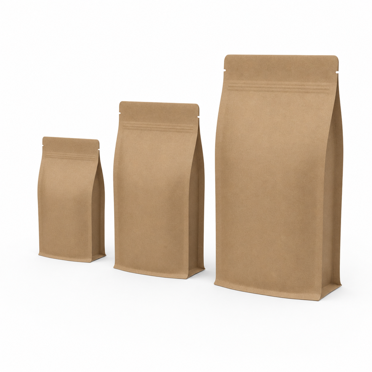 3D Flat Bottom Brown Kraft Paper Foil Inside Zipper Stand Up Pouch