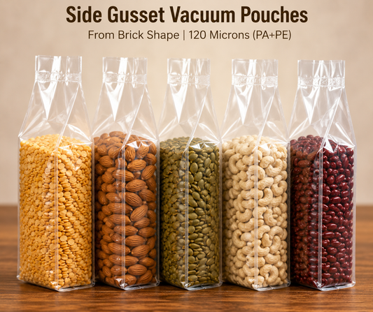 Side Gusset Vacuum Pouches from Brick Shape 120 Microns (PA+PE)