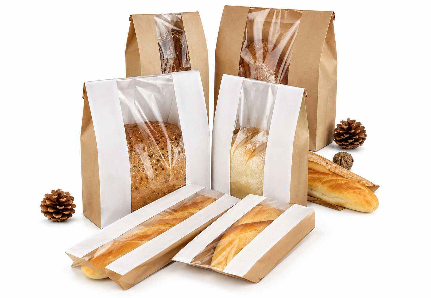 Center Window Kraft Paper Bread Bakery Bags – Brown/White (5x9 to 8x13 inch)