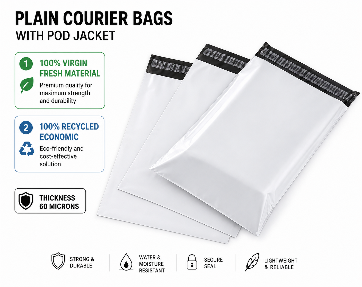 100% Recycled Courier Bags with POD Jacket – 60 Microns (10x12 to 14x16 inch)