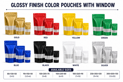 Glossy Pastel Zipper Stand-Up Pouches with Window – 8 Colors