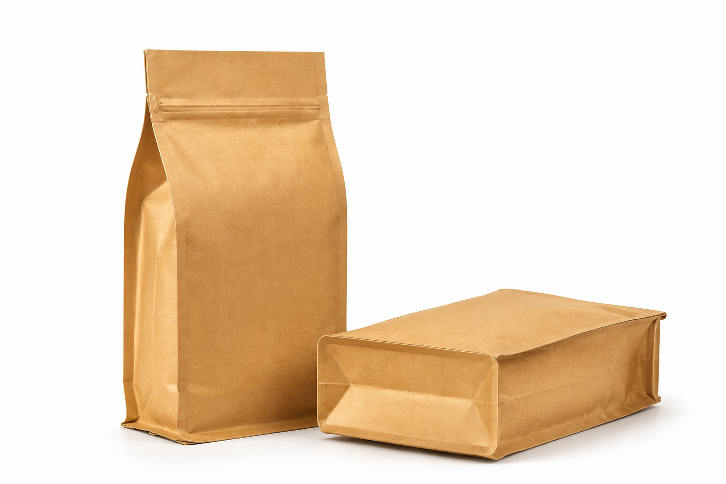 3D Flat-Bottom Brown Kraft Foil-Lined Zipper Stand-Up Pouch
