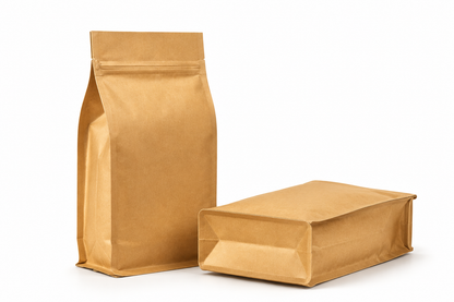 3D Flat-Bottom Brown Kraft Foil-Lined Zipper Stand-Up Pouch