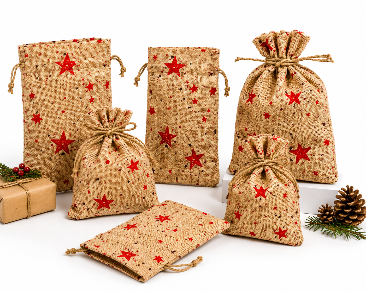 Hot Stamping Linen Drawstring Gift Bags (4x5.5")
