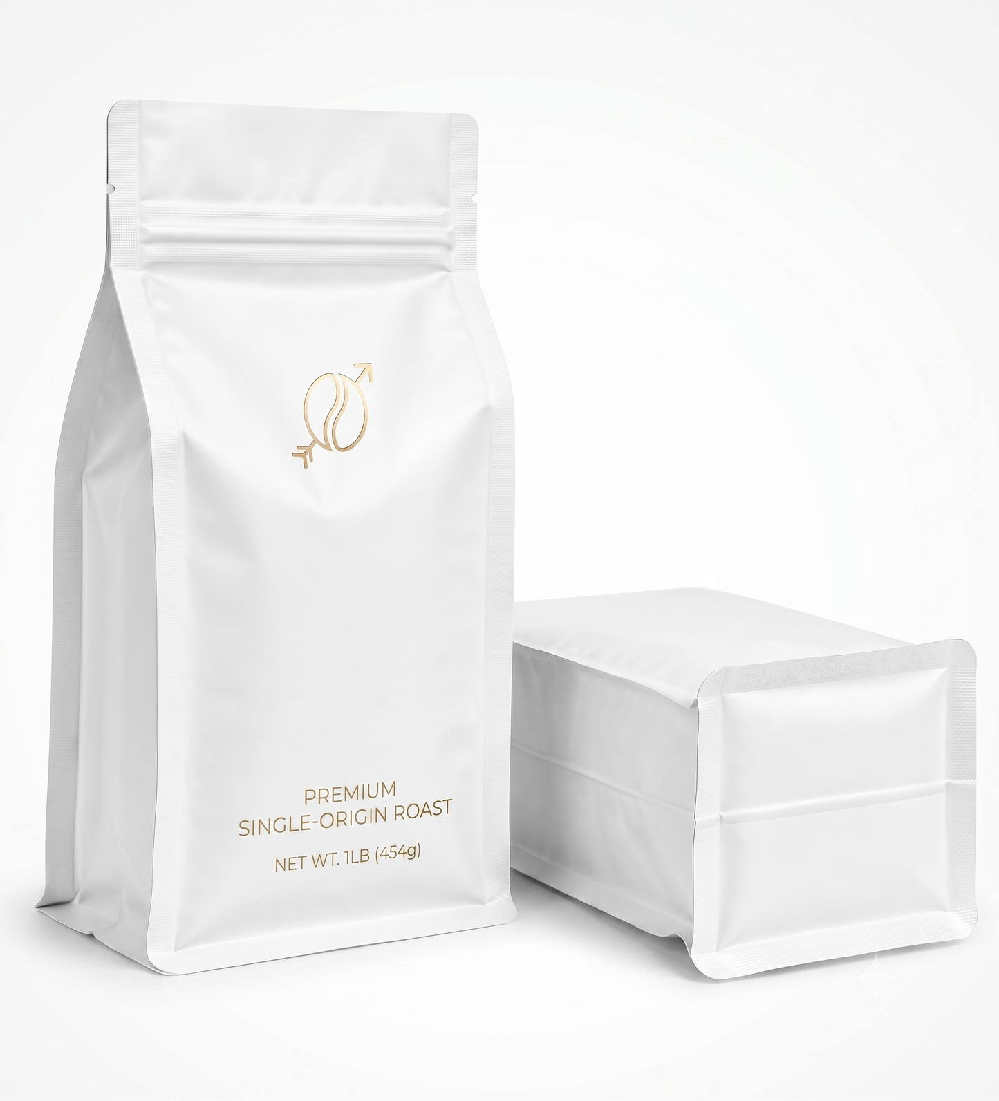 3D Flat-Bottom White Kraft Foil-Lined Zipper Stand-Up Pouches
