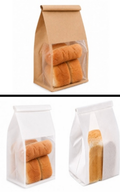 3D Flat Bottom Brown Kraft Paper Tin Tie Bread Bakery Bag with Metal Strip