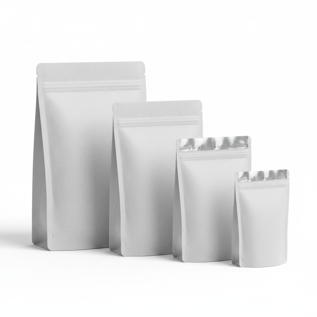 3D-Flat Bottom White Kraft Paper Foil Inside Zipper Stand Up Pouches