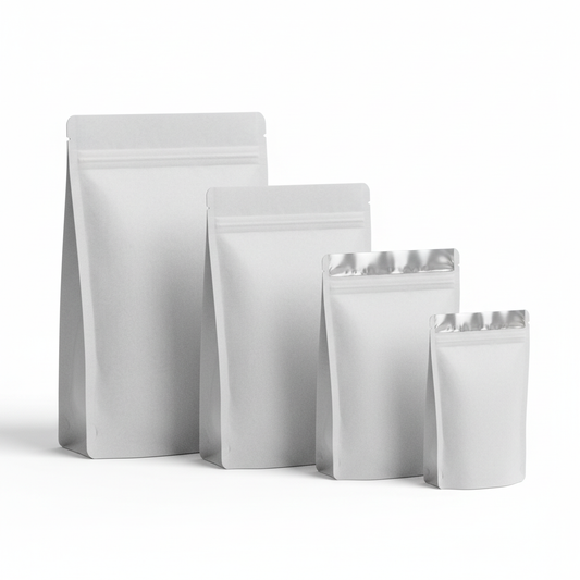 3D-Flat Bottom White Kraft Paper Foil Inside Zipper Stand Up Pouches