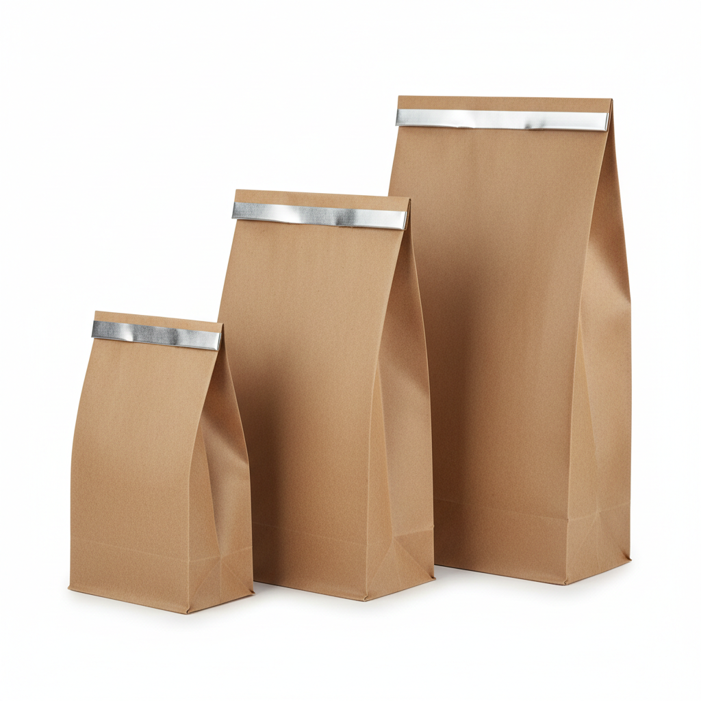3D Flat Bottom Brown Kraft Paper Tin Tie Bread Bakery Bag with Metal Strip