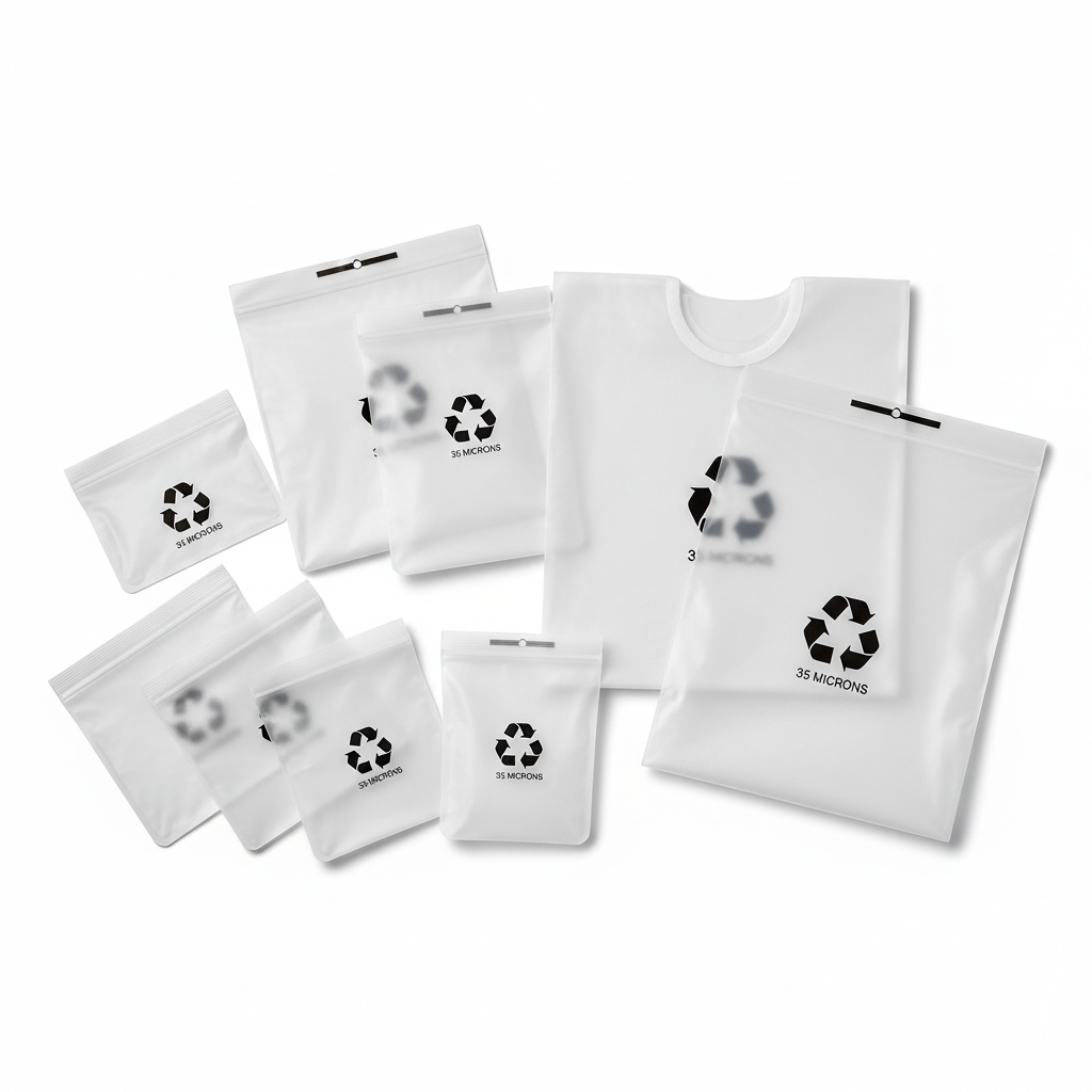 CPE Frosted Soft Self Adhesive Bags with Flap with Recycle Mark 35 Microns