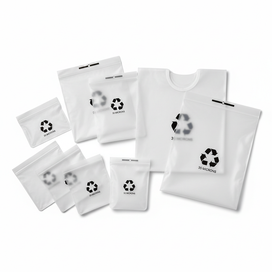 CPE Frosted Soft Self Adhesive Bags with Flap with Recycle Mark 35 Microns