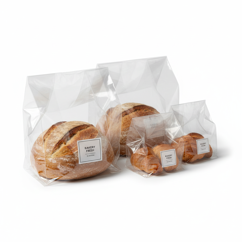 Extra Clear Transparent Flat Square Bottom Side Gusset Bakery Bags 35 Microns