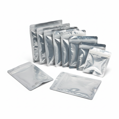 One Side Metallic Silver One Side Transparent 3 Side Seal Pouch