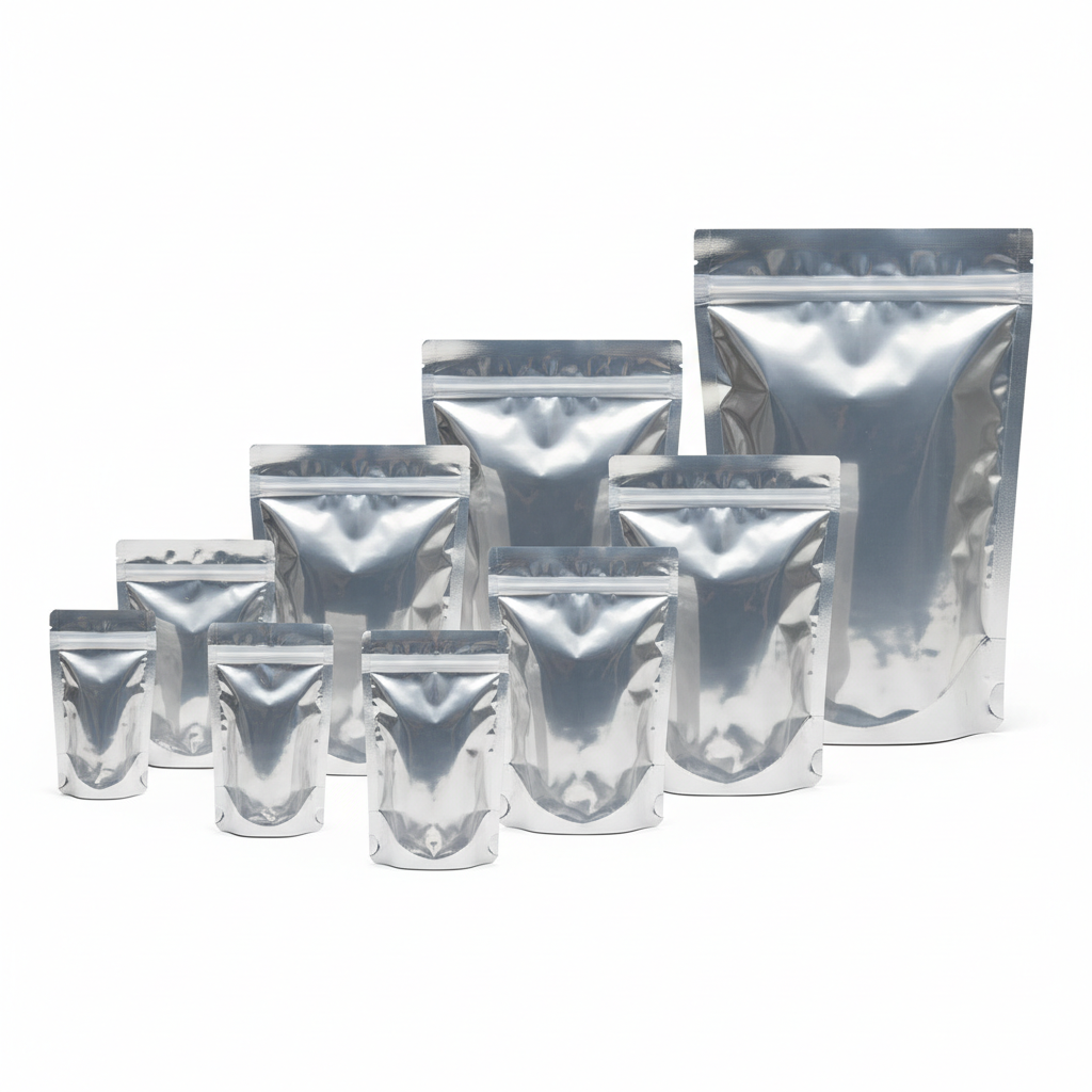 One Side Metallic Silver / Transparent Zipper Stand Up Pouches