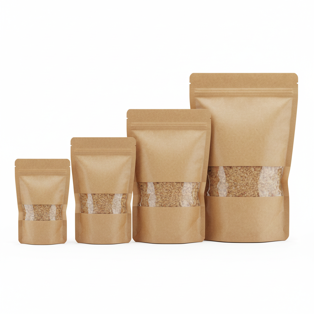 One Side Brown Kraft Paper One Side Transparent Zipper Stand Up Pouch