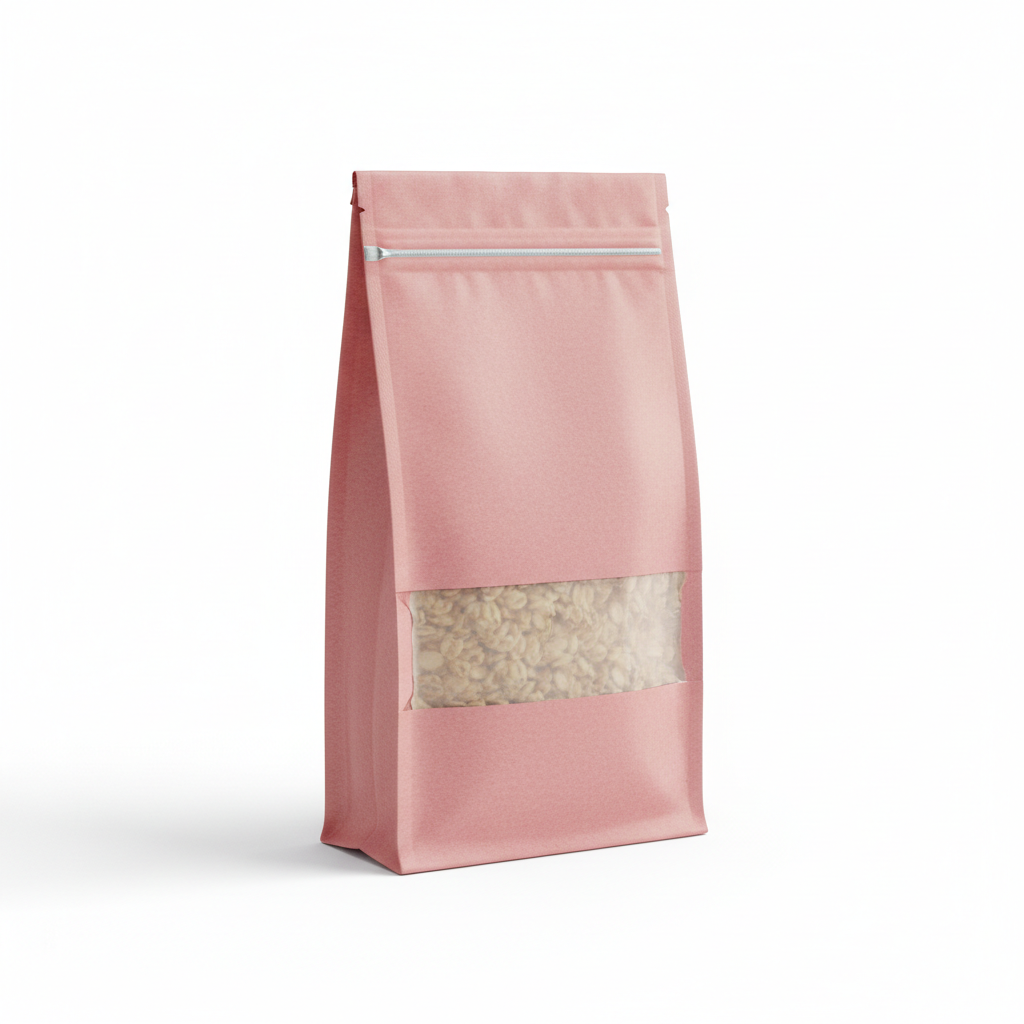 Rectangle Window Pink Color Kraft Paper Zipper Stand Up Pouch