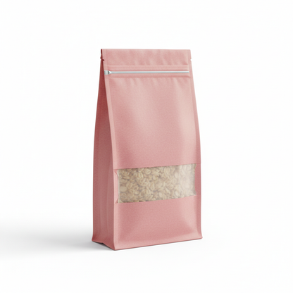 Rectangle Window Pink Color Kraft Paper Zipper Stand Up Pouch