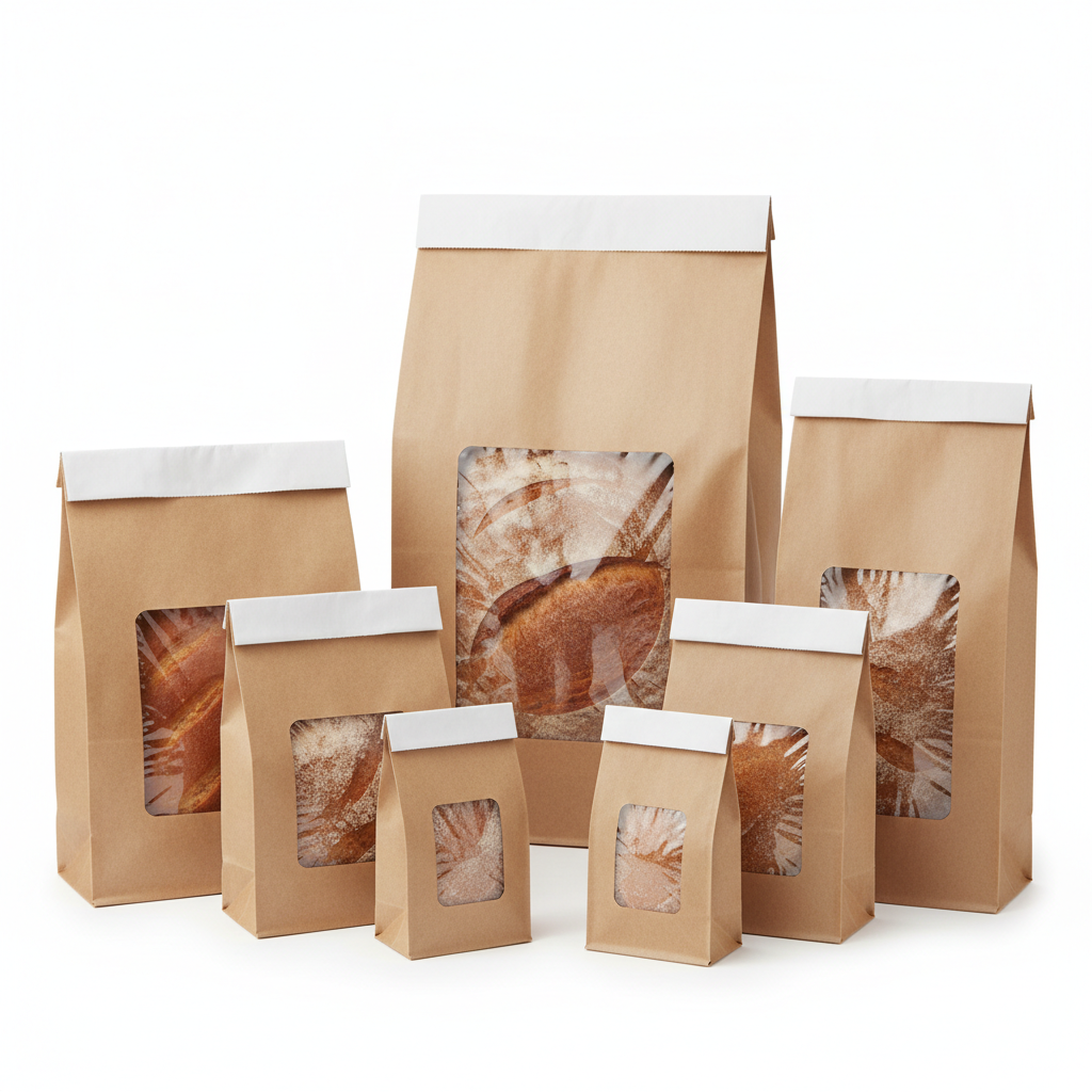 Center Window Brown White Kraft Paper with Side Gusset Bread Bakery Bag
