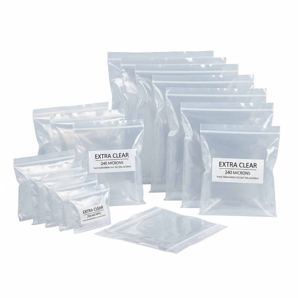 Extra Clear Thick Transparent PVC Self Sealing Bags 240 Microns