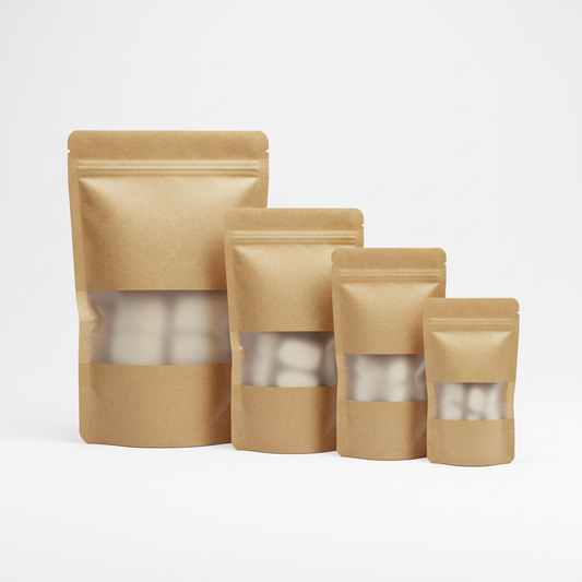 Rectangle Window Brown Kraft Paper Zipper Stand Up Pouches