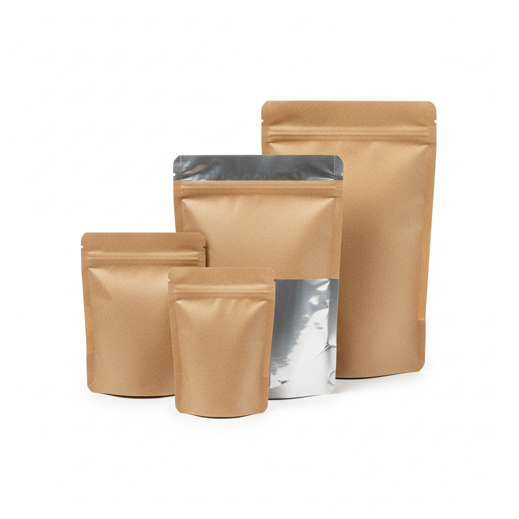 Brown Kraft Paper Inside Foil & Poly 3 Side Seal Pouch 140 Microns