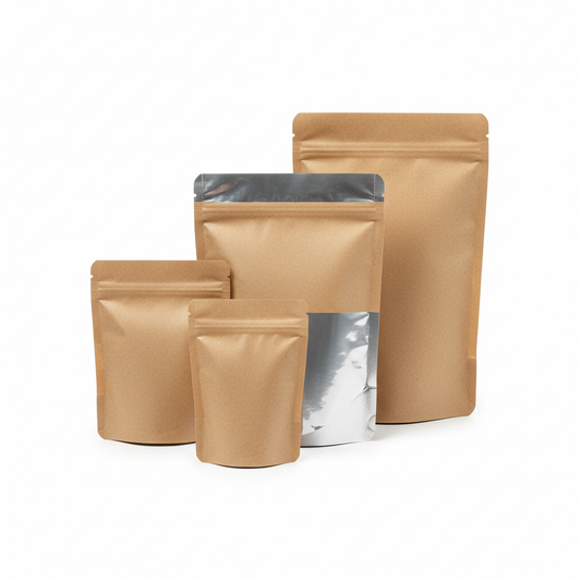 Brown Kraft Paper Inside Foil & Poly 3 Side Seal Pouch 140 Microns
