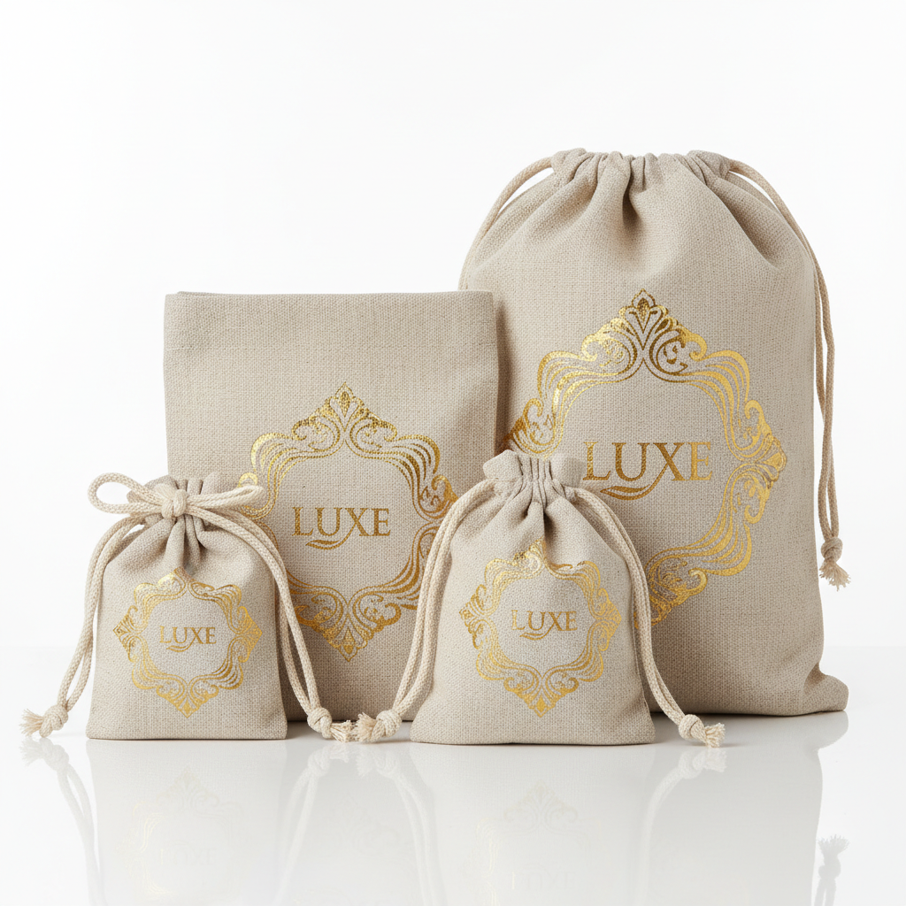 Hot Stamping Linen Draw String Bags
