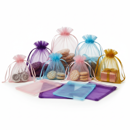 Multi Color Mix Organza Net Bags with Draw String for Jewellery Cookies Bakery