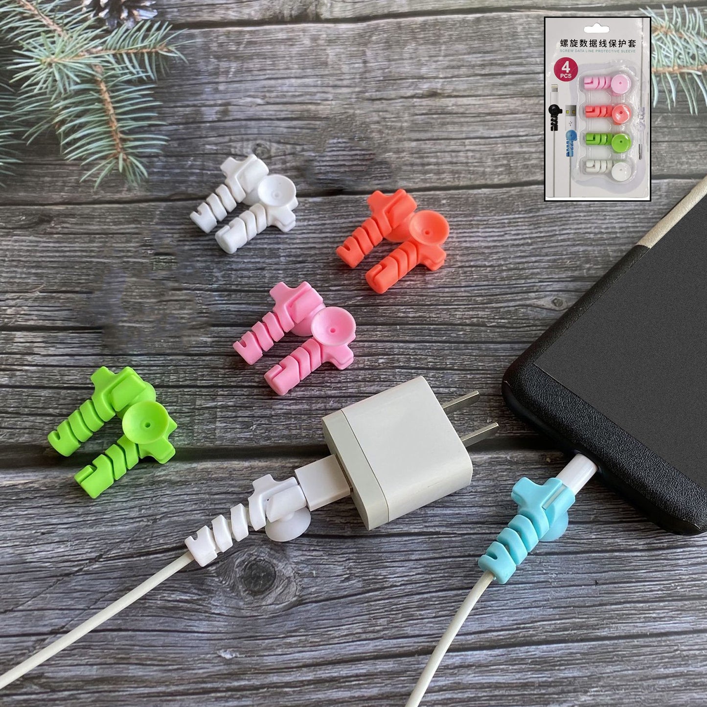 Cable Cord Protector Saver With Suction End  4 Pcs Set