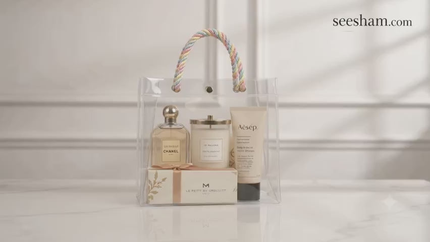 PVC Transparent Gift Bag with Multicolor Rope Handle,,,